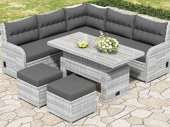 Outdoor Rattan Patio Furniture Set with Adjustable Recliners, Ottomans & Tables