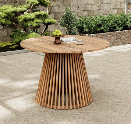 5-Piece Acacia Wood Outdoor Dining Set with Rope Braided Chairs & Round Table — Teak