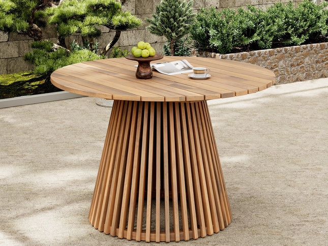 5-Piece Acacia Wood Outdoor Dining Set with Rope Braided Chairs & Round Table — Teak