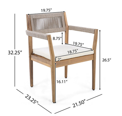 5-Piece Acacia Wood Outdoor Dining Set with Rope Braided Chairs & Round Table — Teak