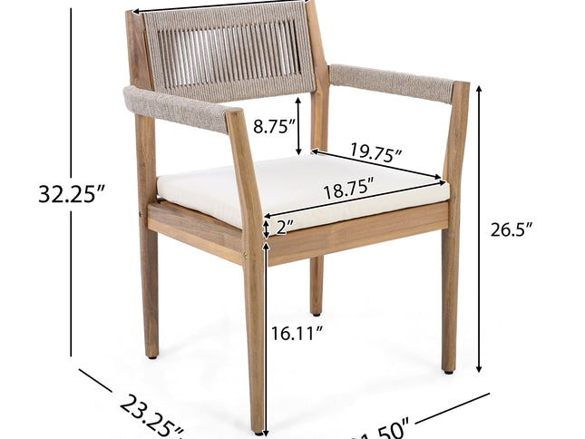 5-Piece Acacia Wood Outdoor Dining Set with Rope Braided Chairs & Round Table — Teak