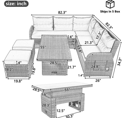 Outdoor Rattan Patio Furniture Set with Adjustable Recliners, Ottomans & Tables