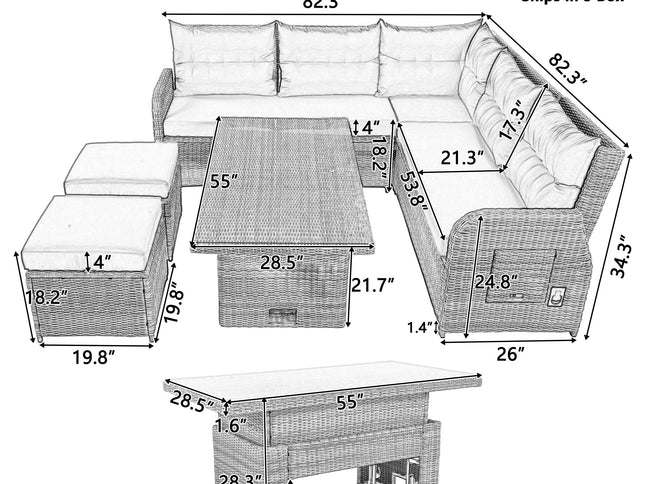 Outdoor Rattan Patio Furniture Set with Adjustable Recliners, Ottomans & Tables