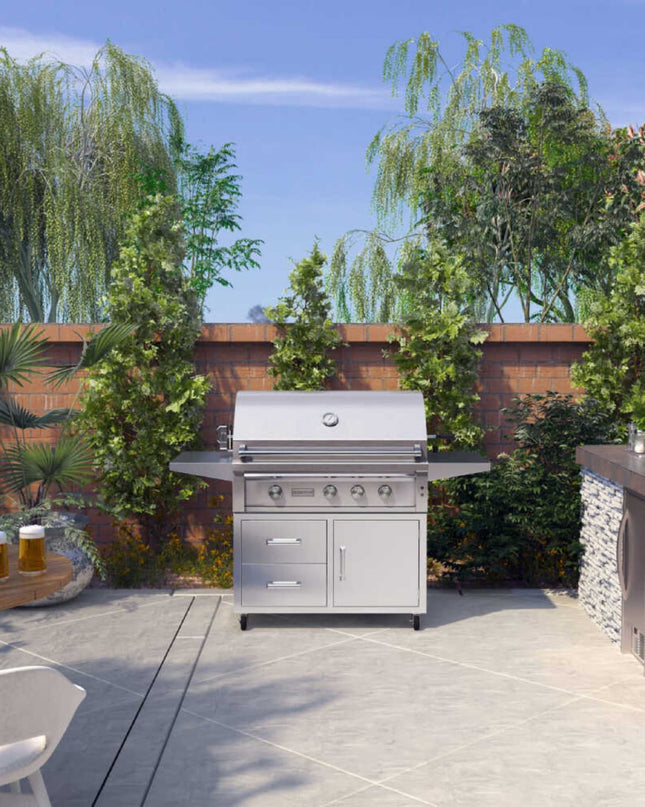 Edgestar 89K BTU 36" Liquid Propane Freestanding LED Lighting Grill Cart With Rotisserie