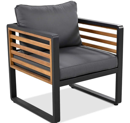 4-Piece Outdoor Conversation Set, Metal Frame & Acacia Wood Table, Seats 5