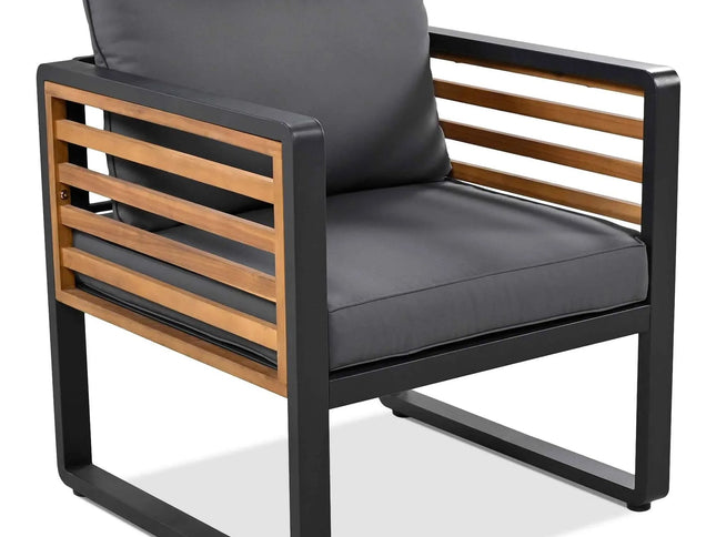 4-Piece Outdoor Conversation Set, Metal Frame & Acacia Wood Table, Seats 5