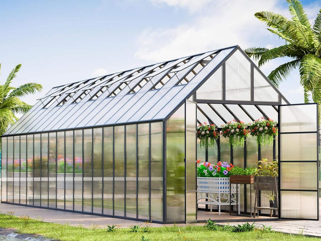 10x36 Walk-In Polycarbonate Greenhouse with Adjustable Roof Vents