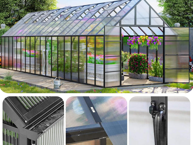 10x36 Walk-In Polycarbonate Greenhouse with Adjustable Roof Vents