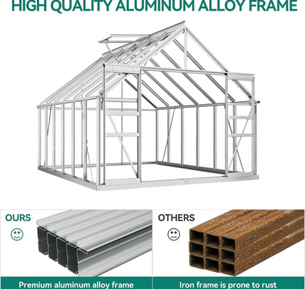[10X12FT] Extra Large Heavy-Duty Polycarbonate Aluminum Greenhouse With Sliding Doors And Vents