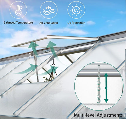 [10X12FT] Extra Large Heavy-Duty Polycarbonate Aluminum Greenhouse With Sliding Doors And Vents