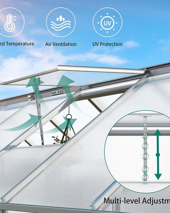 [10X12FT] Extra Large Heavy-Duty Polycarbonate Aluminum Greenhouse With Sliding Doors And Vents