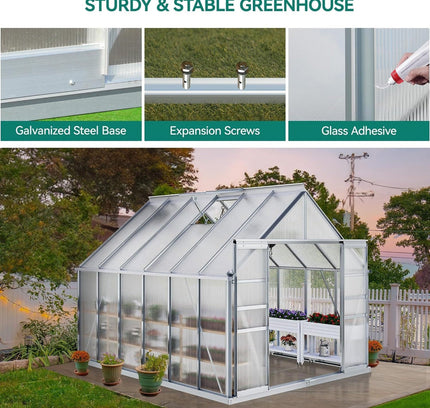 [10X12FT] Extra Large Heavy-Duty Polycarbonate Aluminum Greenhouse With Sliding Doors And Vents