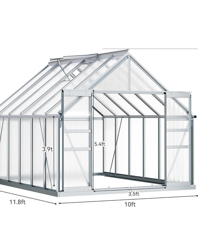 [10X12FT] Extra Large Heavy-Duty Polycarbonate Aluminum Greenhouse With Sliding Doors And Vents