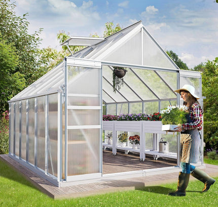 [10X12FT] Extra Large Heavy-Duty Polycarbonate Aluminum Greenhouse With Sliding Doors And Vents