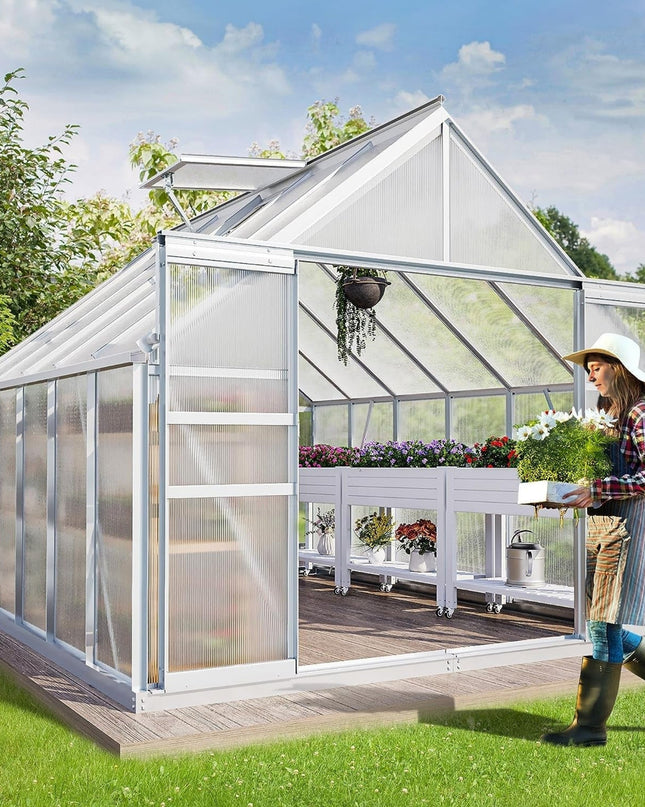 [10X12FT] Extra Large Heavy-Duty Polycarbonate Aluminum Greenhouse With Sliding Doors And Vents