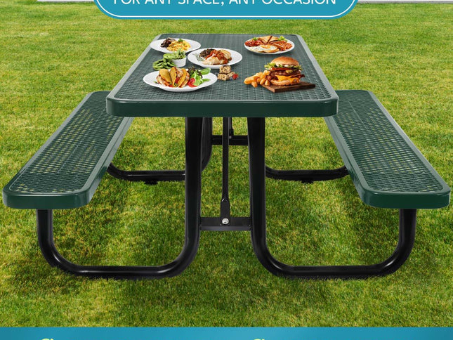 Outdoor Steel Picnic Rectangular Table With Umbrella Pole