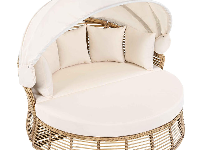 Outdoor Patio Rattan Round Daybed with Retractable Canopy, Wicker