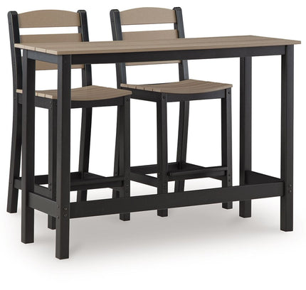 Shoreline Beach - Outdoor Counter Table And 2 Barstools (Set of 3) - Black / Beige