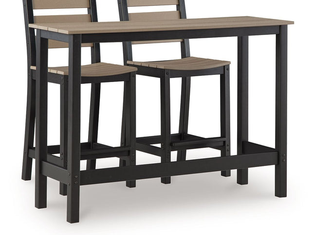 Shoreline Beach - Outdoor Counter Table And 2 Barstools (Set of 3) - Black / Beige