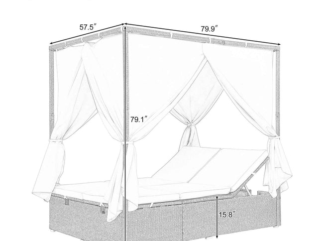 Adjustable Outdoor Double Sun Lounger with Privacy Curtain, High Comfort