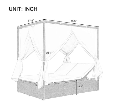 Adjustable Outdoor Sun Lounger with Privacy Curtain, High Comfort