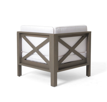 Brava X-Back 4-Piece Acacia Wood Outdoor Sofa Set — White, Mid-Century Modern