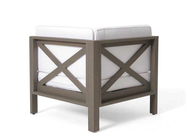 Brava X-Back 4-Piece Acacia Wood Outdoor Sofa Set — White, Mid-Century Modern