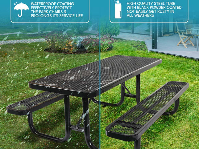 Outdoor Steel Picnic Rectangular Table With Umbrella Pole