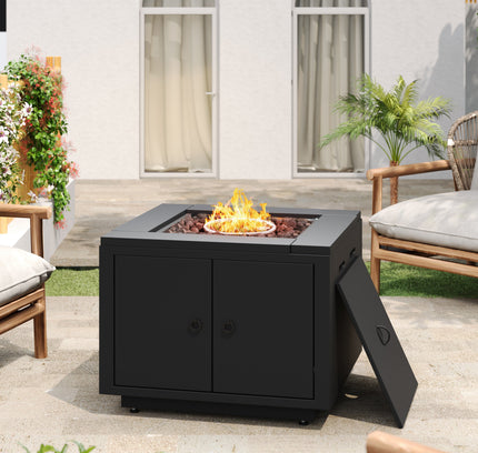 30-Inch Square Propane Fire Pit Table | Black | 40,000 BTU