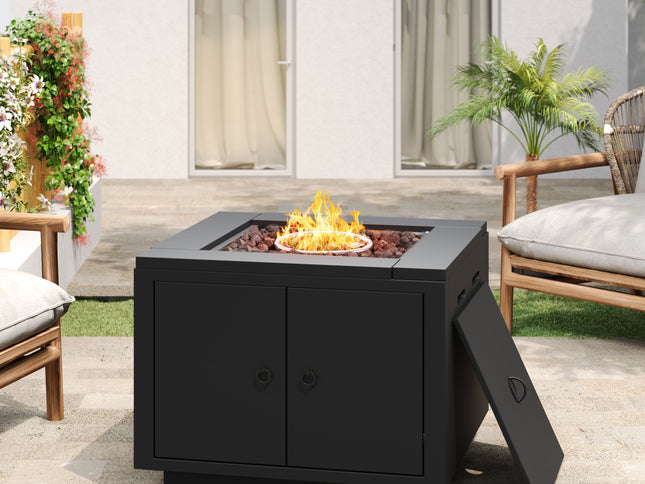 30-Inch Square Propane Fire Pit Table | Black | 40,000 BTU