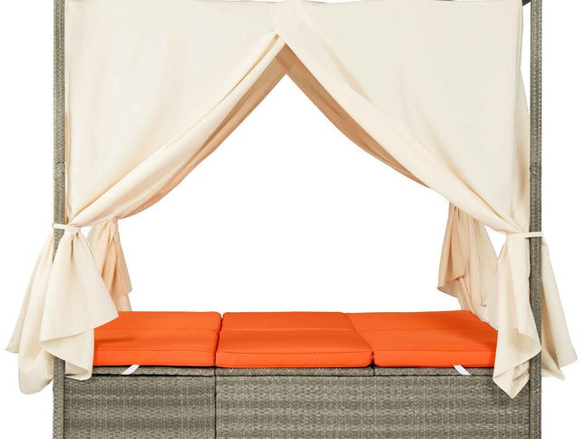 Adjustable Outdoor Double Sun Lounger with Privacy Curtain, High Comfort