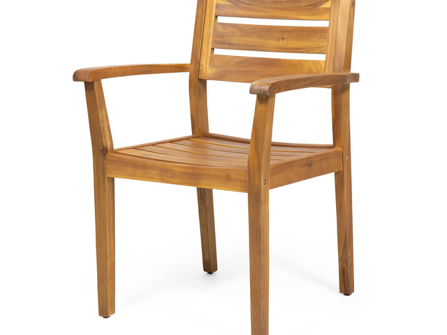 7-Piece Acacia Wood Outdoor Dining Set with 6 Chairs, Teak Finish