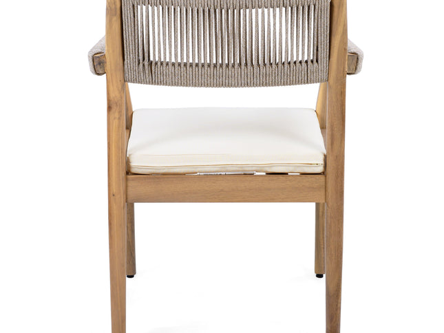 5-Piece Acacia Wood Outdoor Dining Set with Rope Braided Chairs & Round Table — Teak