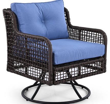 GO 4-Piece Outdoor PE Rattan Patio Set with 360° Swivel Chairs & Wood Coffee Table