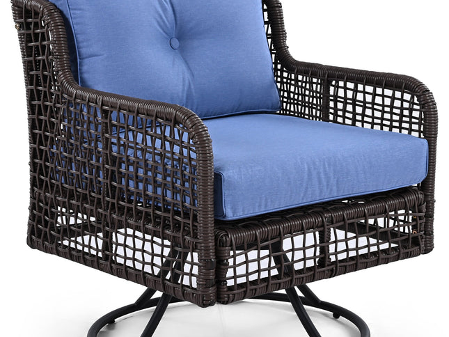 GO 4-Piece Outdoor PE Rattan Patio Set with 360° Swivel Chairs & Wood Coffee Table