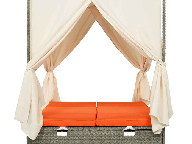 Adjustable Outdoor Double Sun Lounger with Privacy Curtain, High Comfort