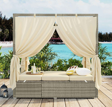 Adjustable Outdoor Sun Lounger with Privacy Curtain, High Comfort