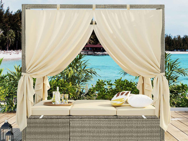 Adjustable Outdoor Sun Lounger with Privacy Curtain, High Comfort
