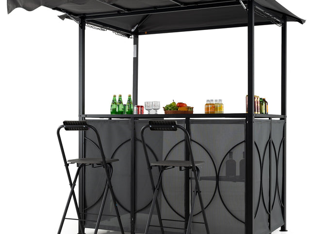Grill Gazebo w/ Awning 3-Piece BBQ Canopy Double-Tier Soft Top Barbecue Shelter