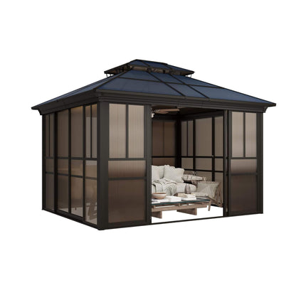 Alora Edge Heavy-Duty Aluminum Frame Outdoor Backyard Solarium With Polycarbornate Roof And Adjustable Panels (SAK68513)