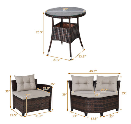 4-Piece Outdoor Wicker Rattan Patio Sofa Set with Glass Coffee Table