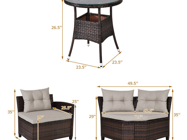 4-Piece Outdoor Wicker Rattan Patio Sofa Set with Glass Coffee Table