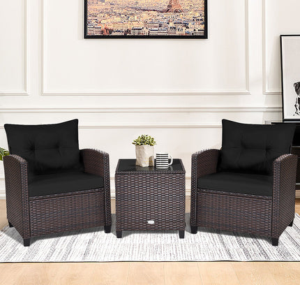 3 Pcs Patio Rattan Furniture Set Cushioned Conversation Set Coffee Table-Beige