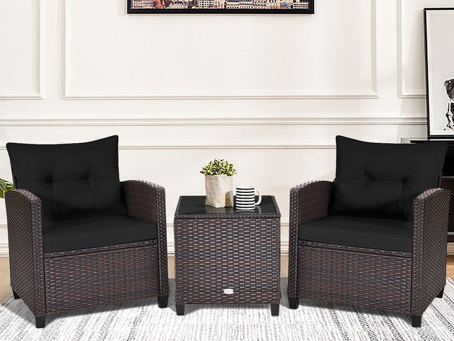 3 Pcs Patio Rattan Furniture Set Cushioned Conversation Set Coffee Table-Beige