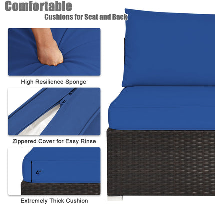 6-Piece Outdoor Rattan Sectional Sofa Set with Tempered Glass Coffee Table — Blue