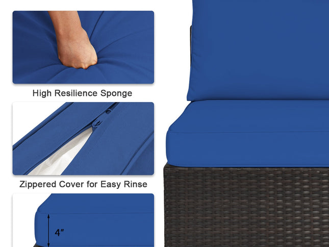 6-Piece Outdoor Rattan Sectional Sofa Set with Tempered Glass Coffee Table — Blue