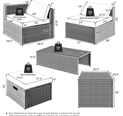 8-Piece Outdoor Rattan Patio Set with Storage Box, Waterproof Cover & Ottomans — Off White