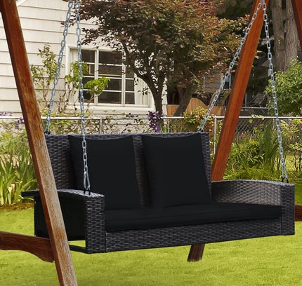 2-Person Patio Rattan Porch Swing with Cushions