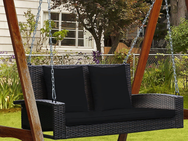 2-Person Patio Rattan Porch Swing with Cushions