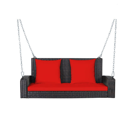2-Person Patio Rattan Porch Swing with Cushions